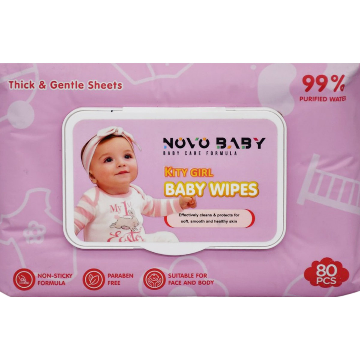 Novo Baby Kity Girl Wet Wipes 80 Pieces image number 0