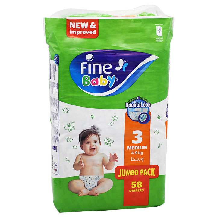 Fine Baby Double Lock (3) (Medium) (4-9 Kg) Diaper 58 Pieces image number 0