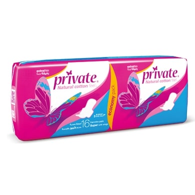 Private Natural Cotton Feel Extra Thin Super With Wings 16 Pieces image number 0
