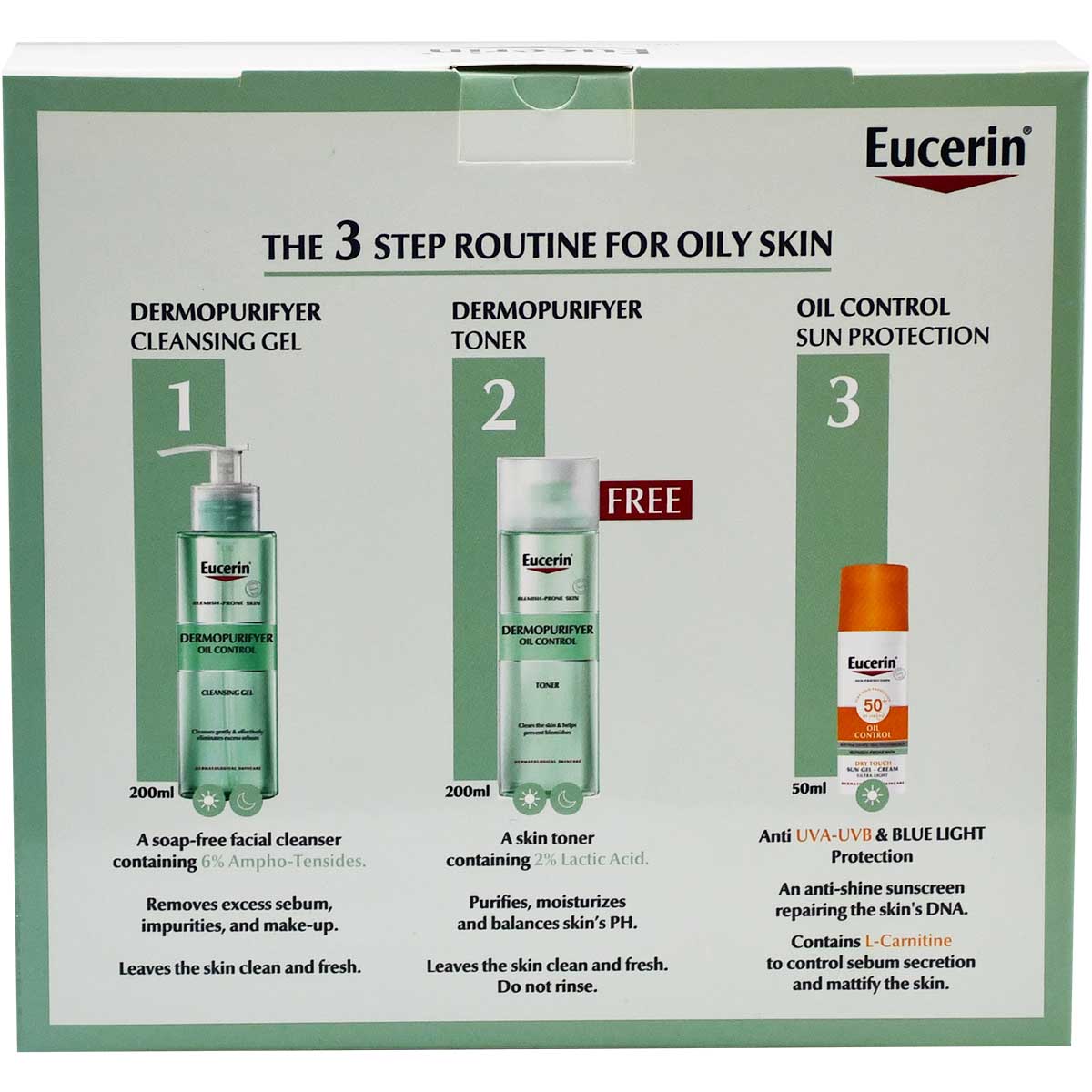 Eucerin( Cleansing Gel 200ml + Toner 200ml + Oil Control 50ml) (Offer Pack) image number 0