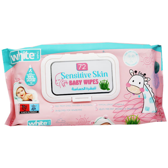 White Baby Wipes Sensitive Skin with Cap 72 Pieces image number 0