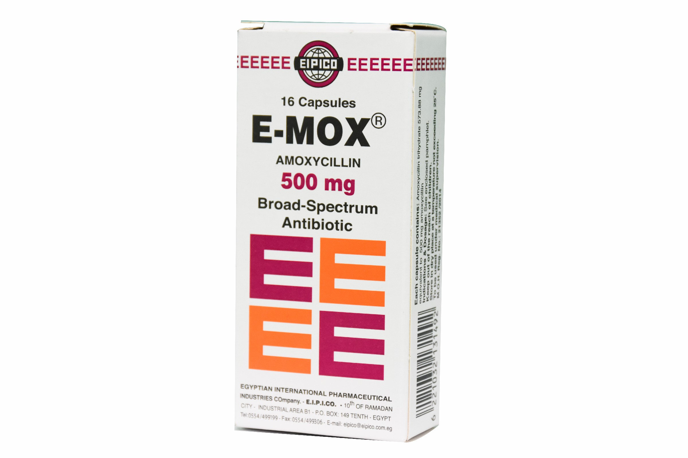 E Mox 500mg 16 Capsules image number 0