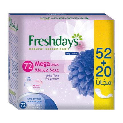 Freshdays Long Scented Pantyliners 52 Pads + 20 Extra Pads (Offer Pack) image number 0