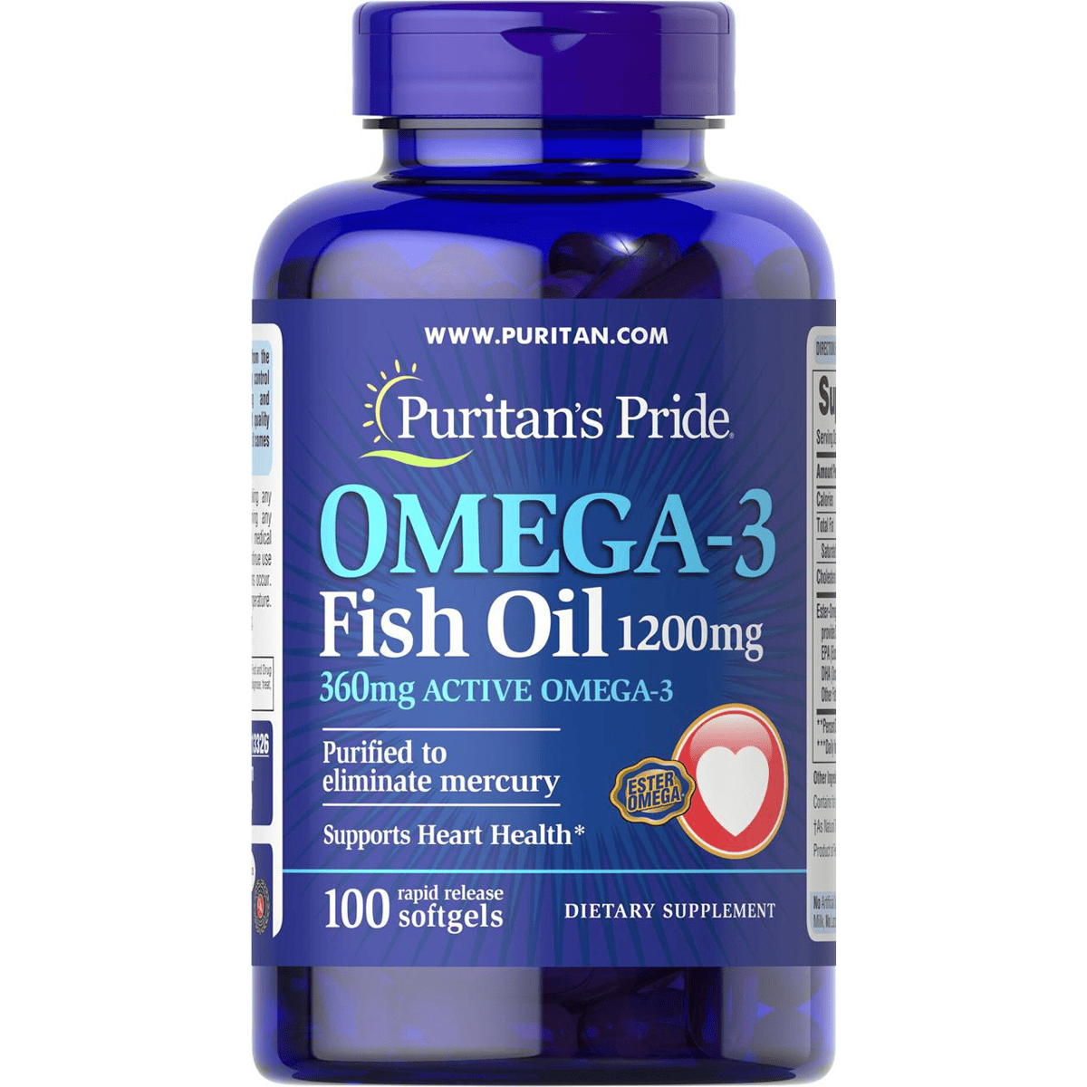 Puritan's Pride Omega-3 Fish Oil 1200mg 100 Capsule image number 0