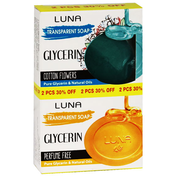 Luna Glycerin (Perfume Free + Cotton Flower) Soap 2 x 72gm 30% (Offer Pack) image number 0