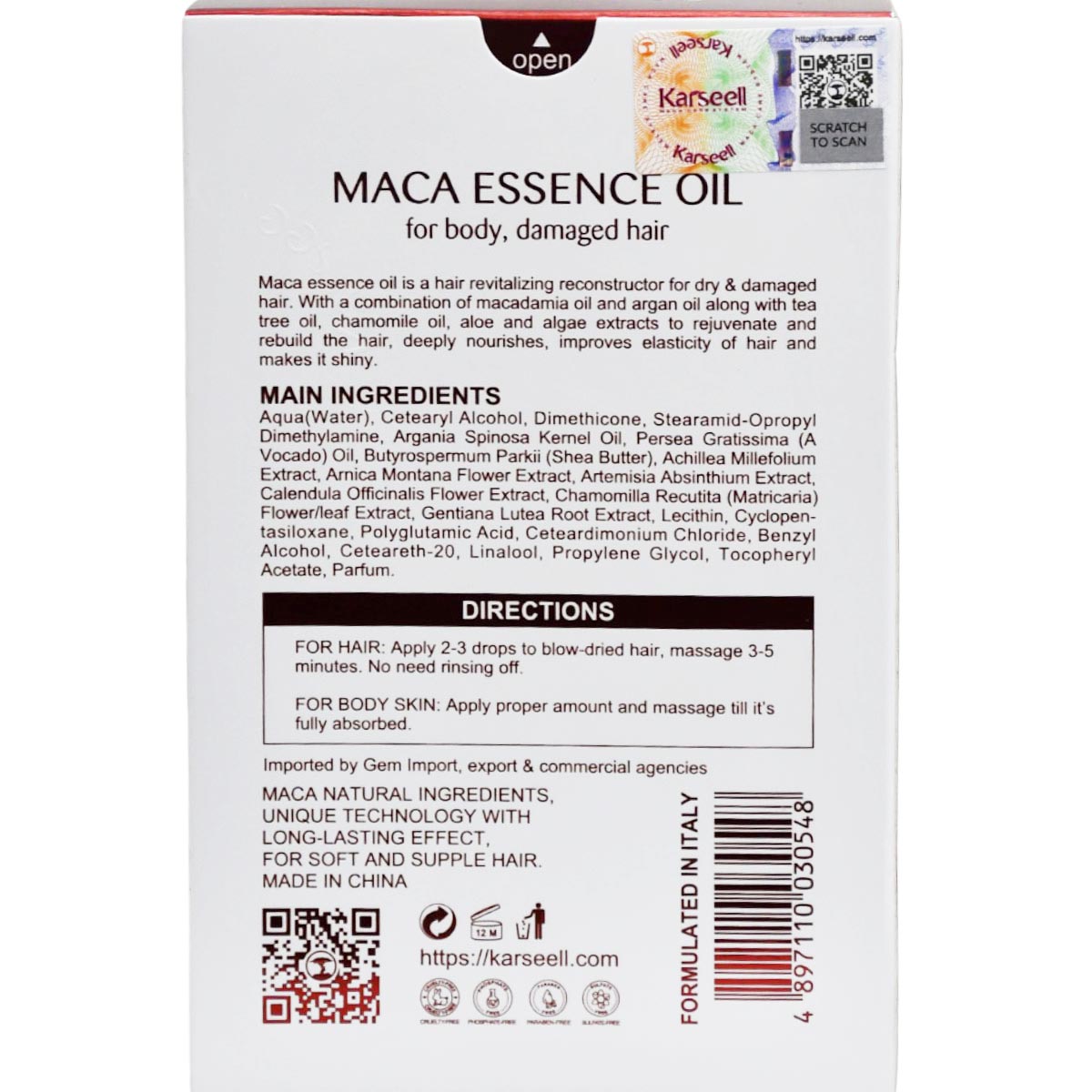 Karseell Hair Oil for Body and Damaged Hair 50ml image number 1