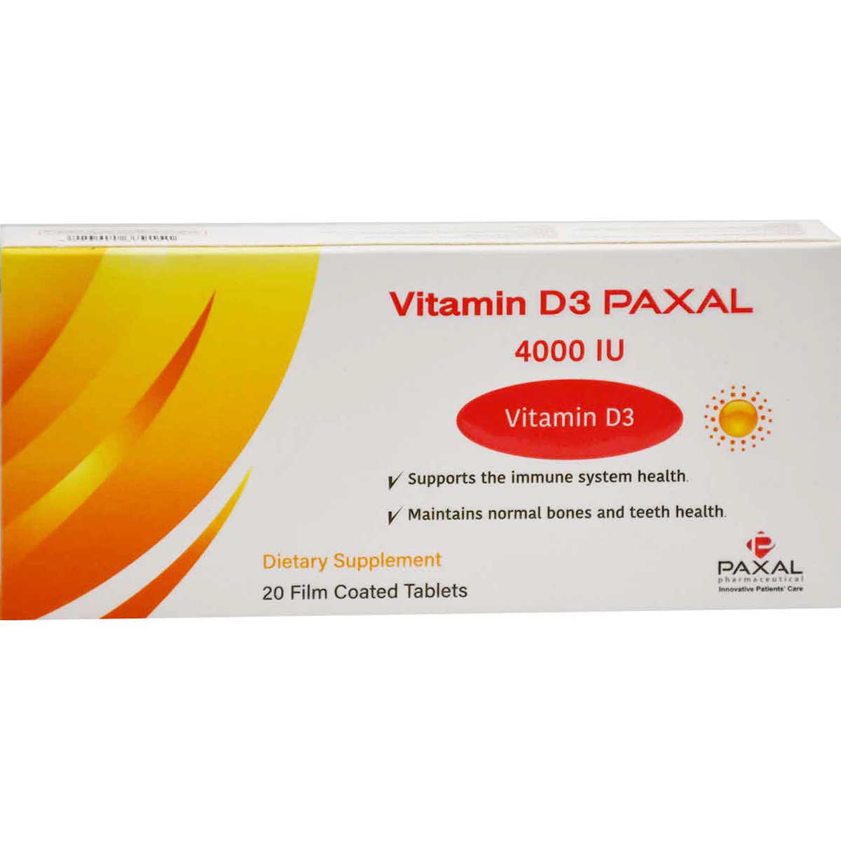Vitamin D3 Paxal 4000 IU 20 Film Coated Tablets image number 0