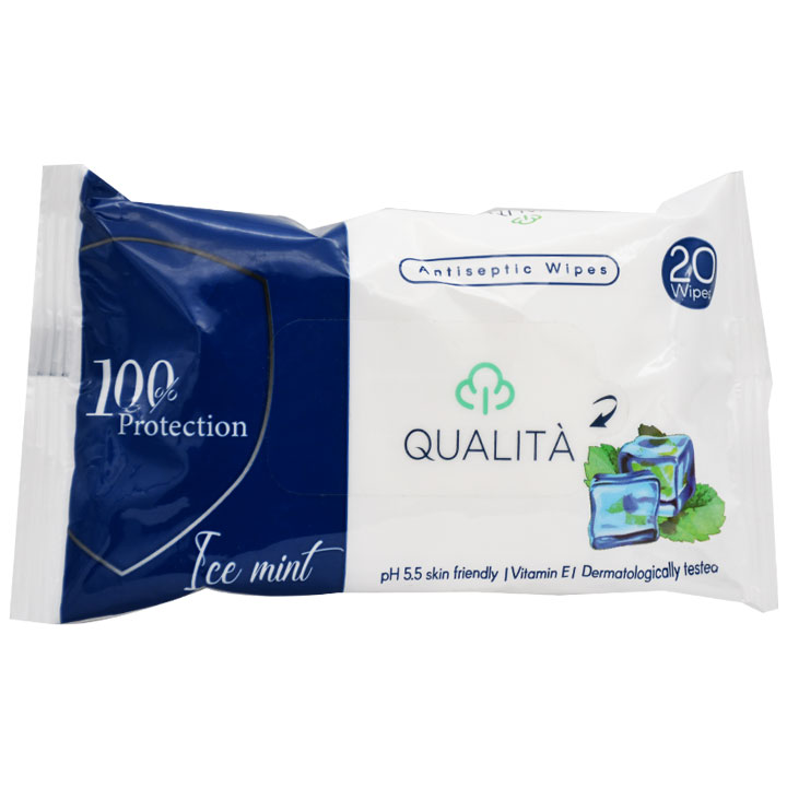 Qualita Antiseptic Wipes Ice Mint 20 Pieces image number 0