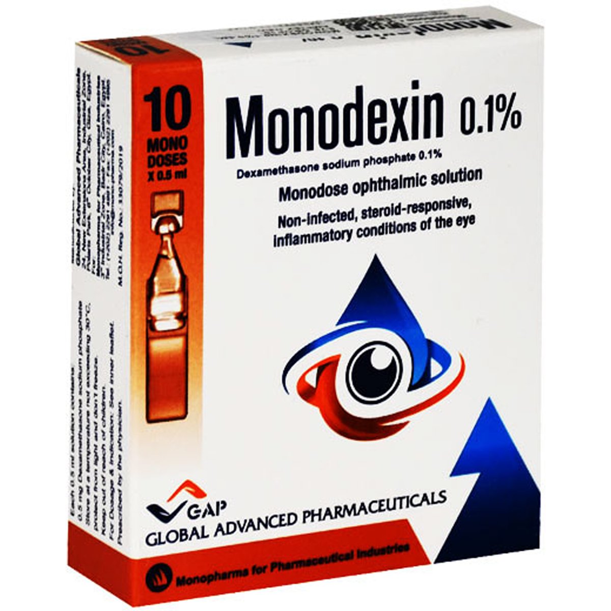 Monodexin 0.1% 0.5ml Eye Drops 10 Ampoules image number 0