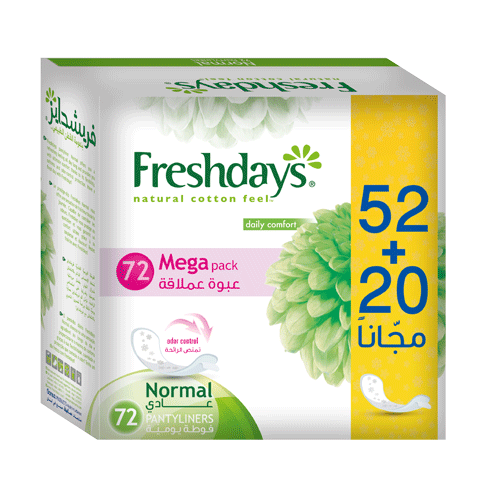 Freshdays Mega Pack Normal Panty Liners 52 Pieces + 20 Pieces Extra (Offer Pack) image number 0