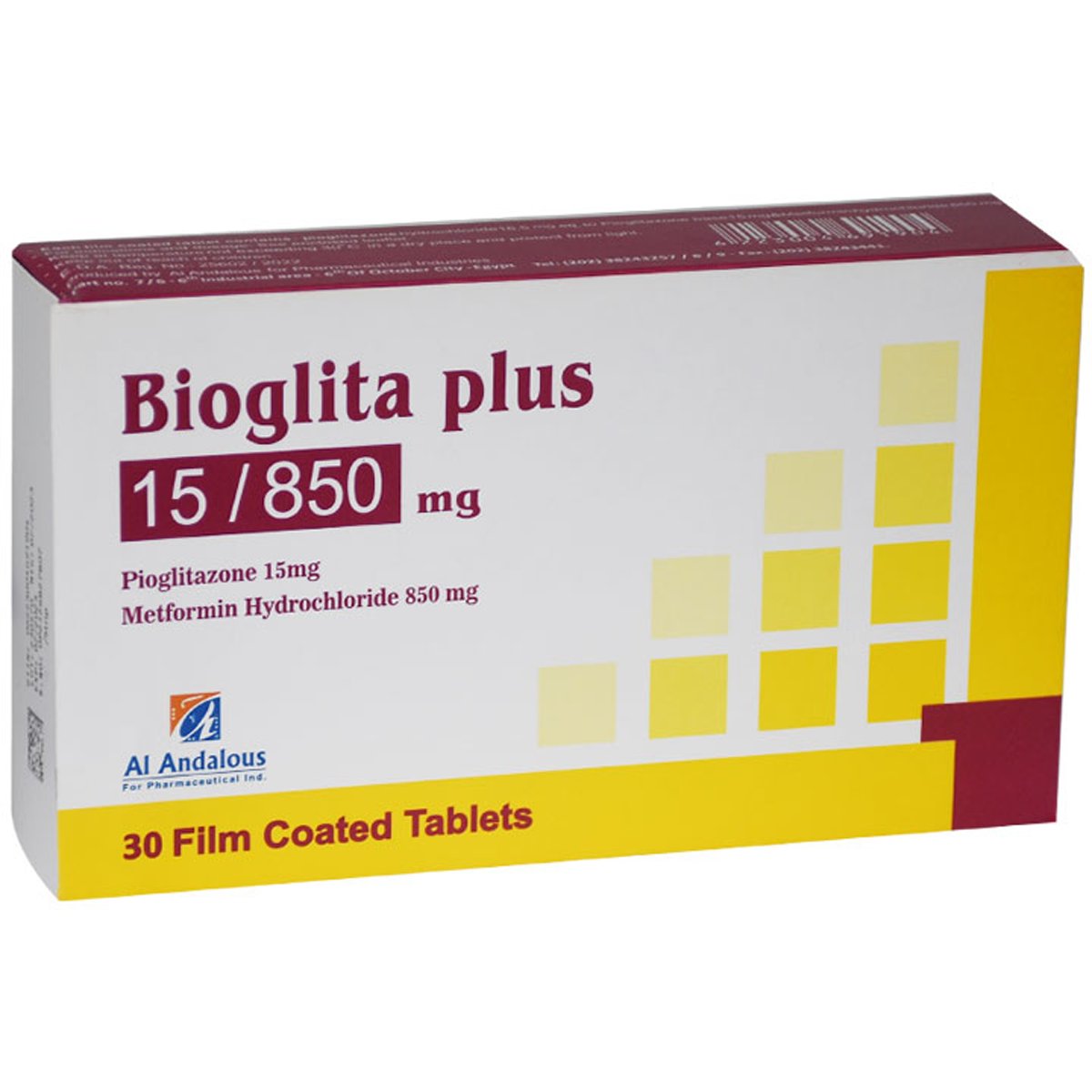 Bioglita Plus 15/850mg 30 Tablets image number 0