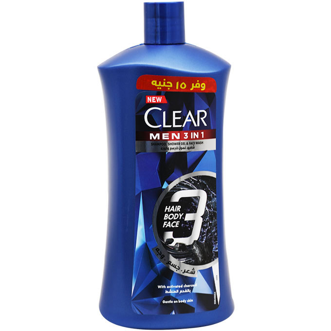Clear Men 3*1 With Active Charcoal 900ml Discount 15 L.E (Offer Pack) image number 0