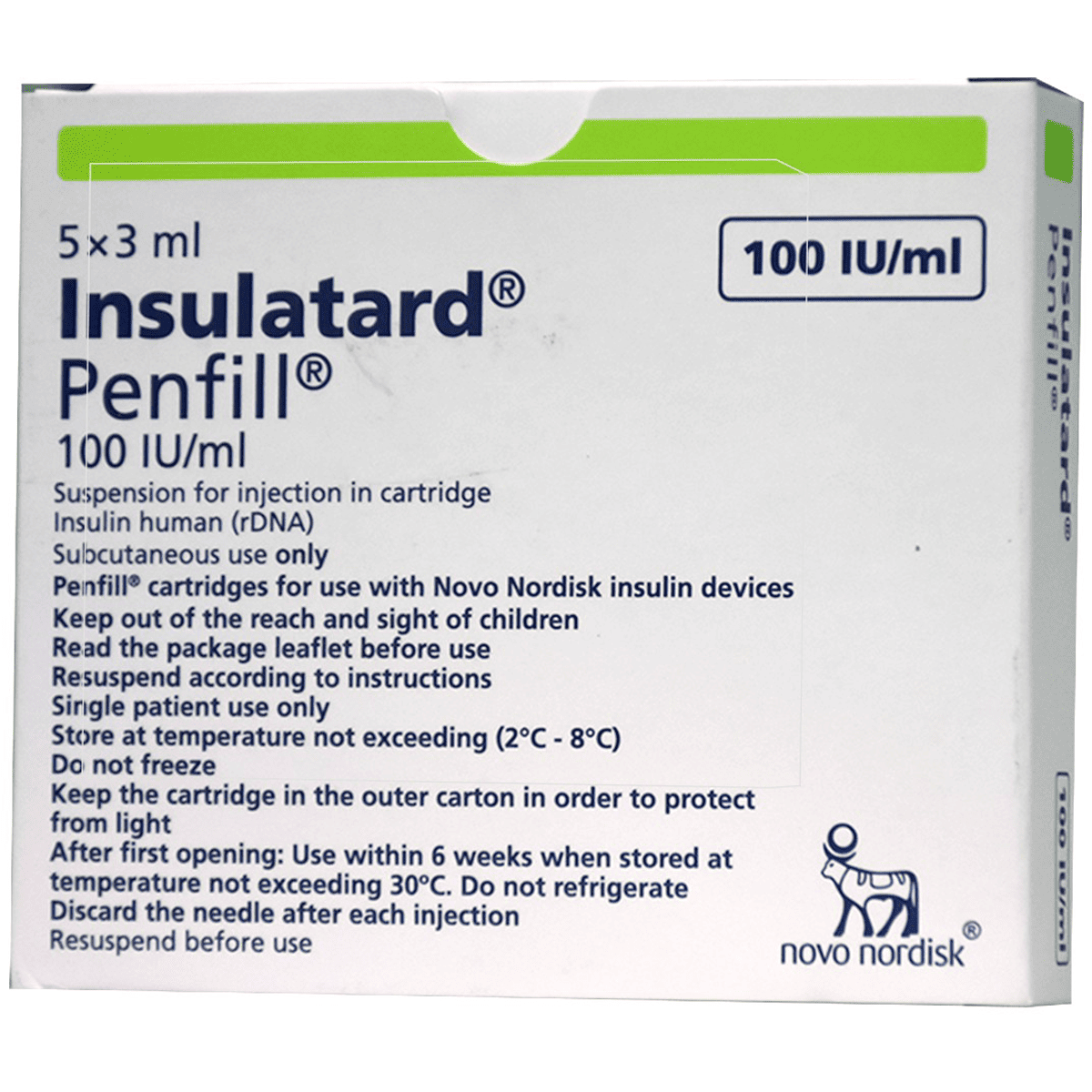Insulatard 100U/ml 3mlx 5Penfill (Refrigerated) image number 0