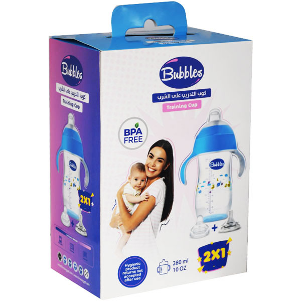 Bubbles Training Cup 2 in 1 With Hand Blue 280ml image number 0