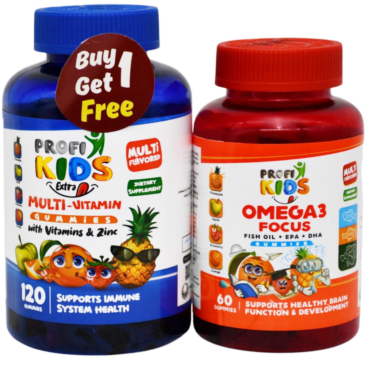 Profikids (Extra multi Vitamins 120 Gummies + Omega 3 Focus 60 Gummies) (Offer Pack) image number 0