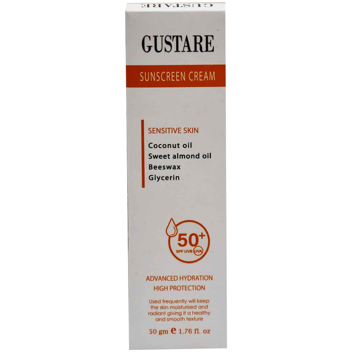 Gustare Sunscreen SPF(50+) Cream For Sensitive Skin 50gm image number 0