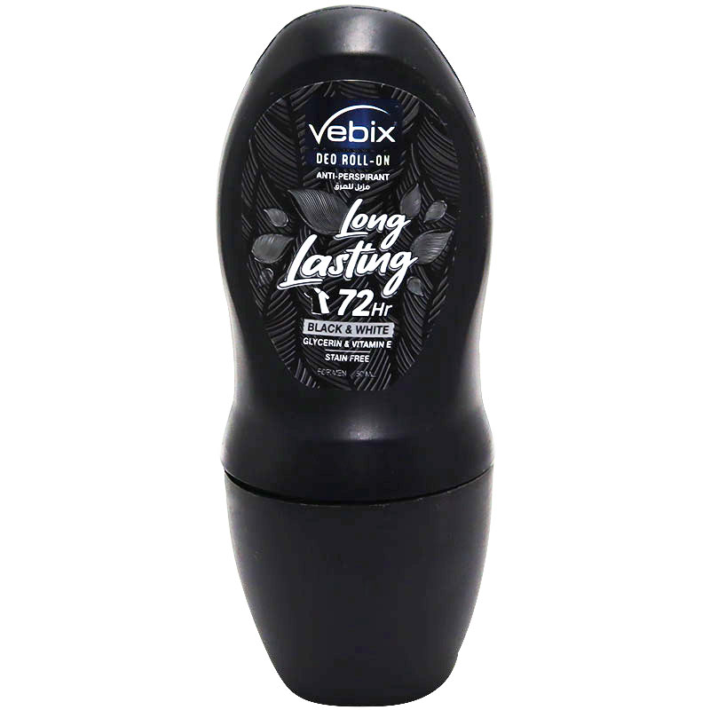 Vebix Long Lasting Black and White Deodorant Roll On for Men 50ml image number 0