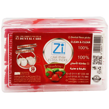 Zi Floss Picks Strawberry Flavor Box 30 Pieces image number 0