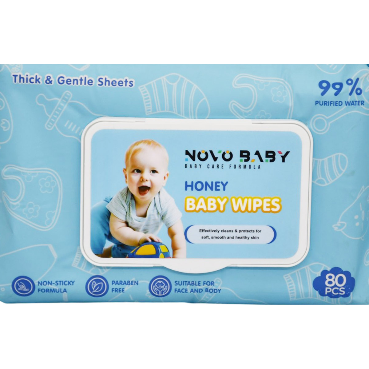 Novo Baby Honey Wet Wipes 80 Pieces image number 0