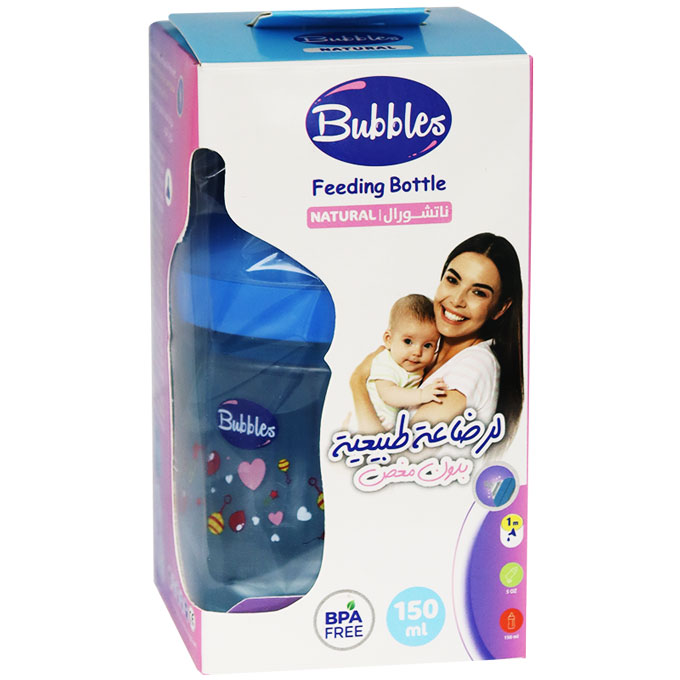 Bubbles Natural Feeding Bottle Blue (1) Month 150ml image number 0
