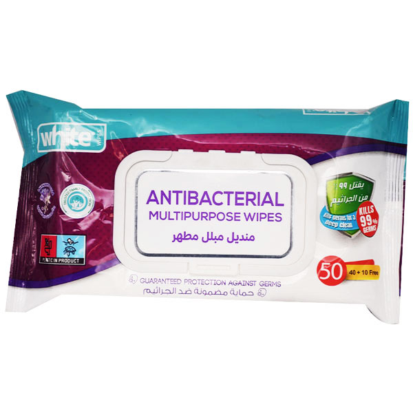 White Antie Bacterial Lavender Vanilla Wet Wipes 40+10 pieces (Offer Pack) image number 0