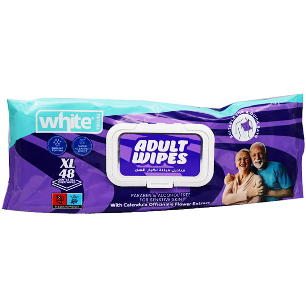 White Adult Wipes (XL) 48 Pieces image number 0