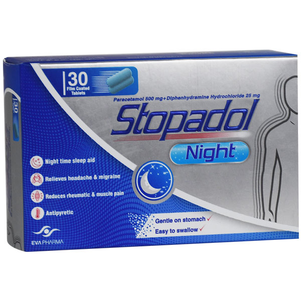 Stopadol Night (500mg+25mg) 30/Film Coated Tablets image number 0