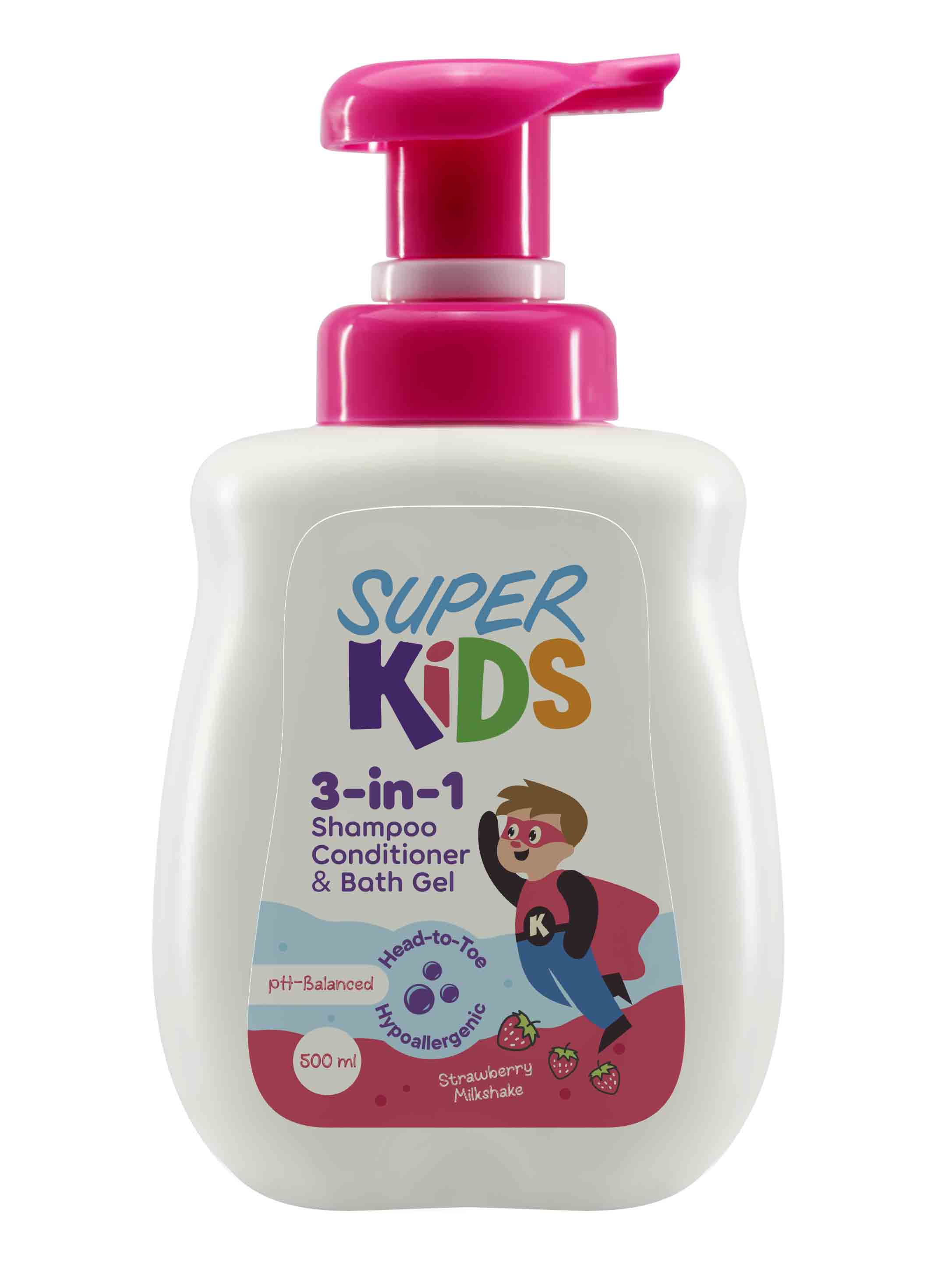 Super Kids 3 In 1 (Shampoo, Conditioner & Bath Gel) Strawberry 500ml image number 0