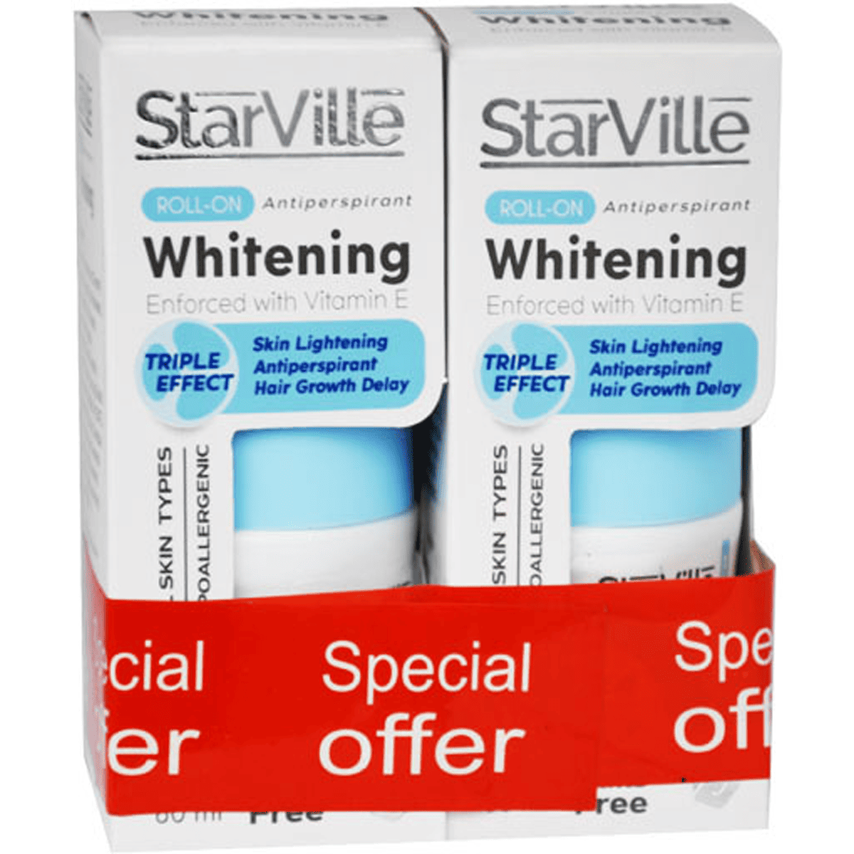 Starville Whitening Anti Perspirant Hair Reducer Roll On 2X60ml (Offer Pack) image number 0