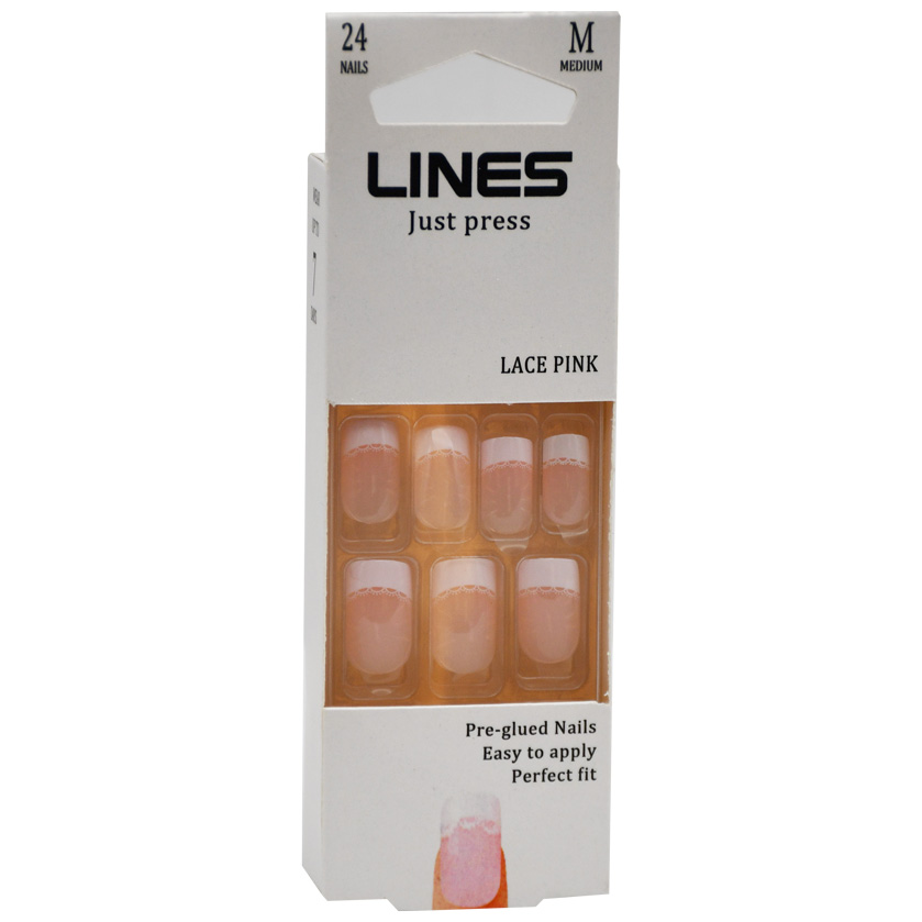 Lines Nails Lace Pink Medium 24 Pieces image number 0