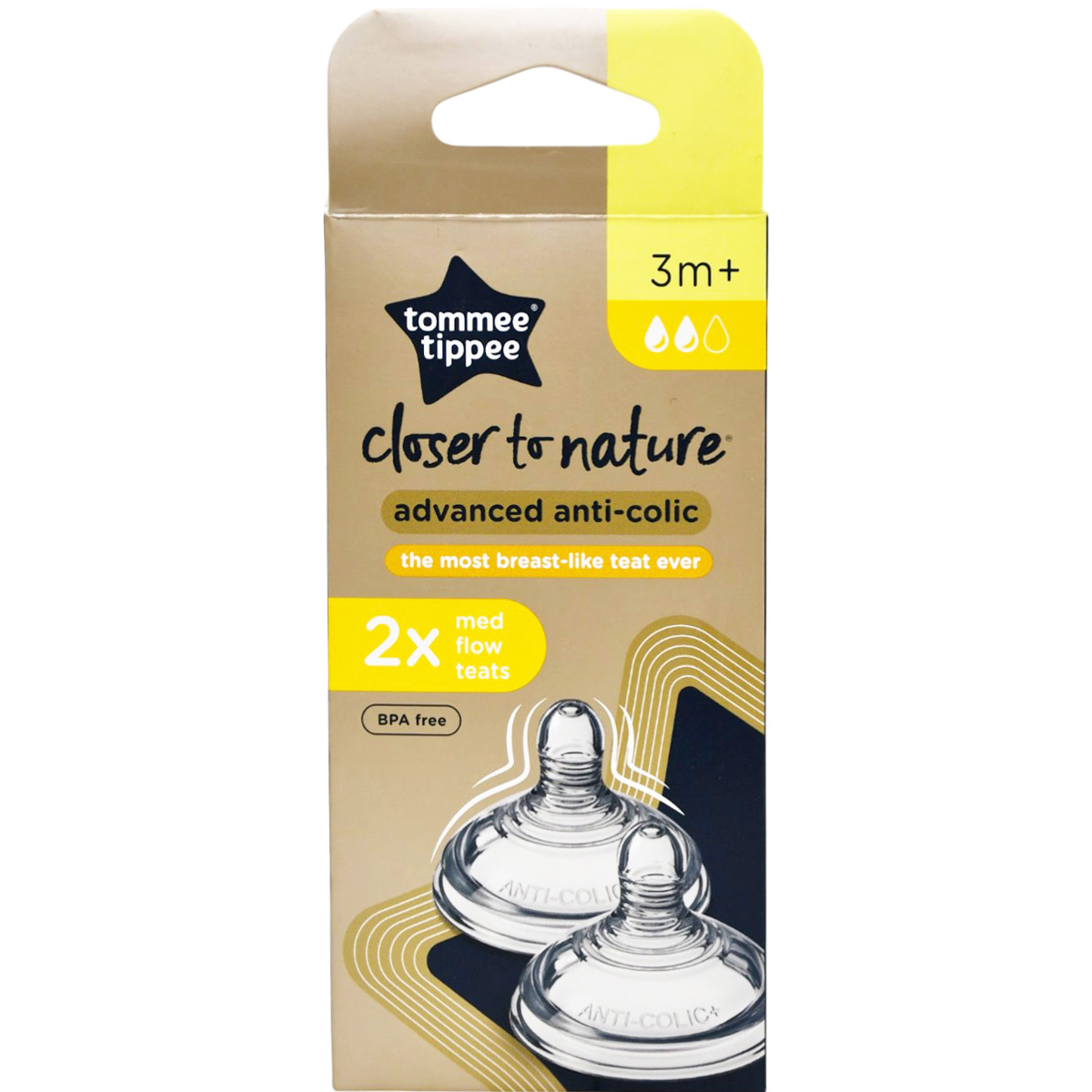 Tommee Tippee Closer to Nature Medium Flow Teat Anti Colic (3 Month+) 2 Pieces image number 0