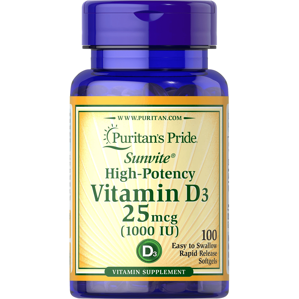 Puritan's Pride Vitamin D3 1000 IU 100 Capsule image number 0