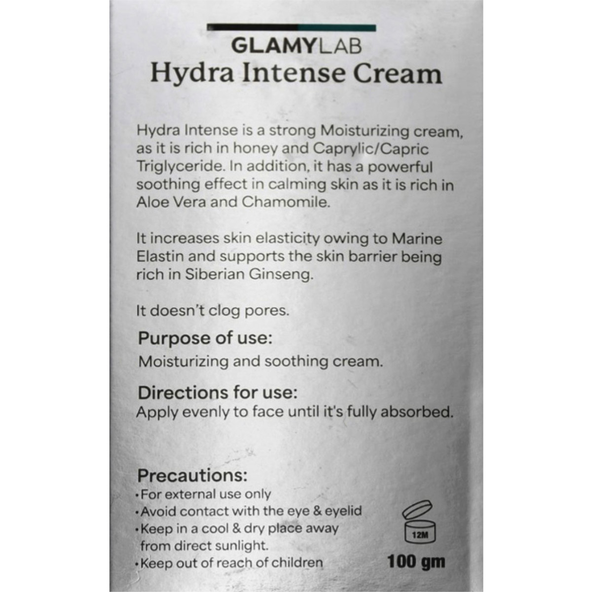 Glamylab Hydra Intense Fragrance Free Cream 100 gm image number 1