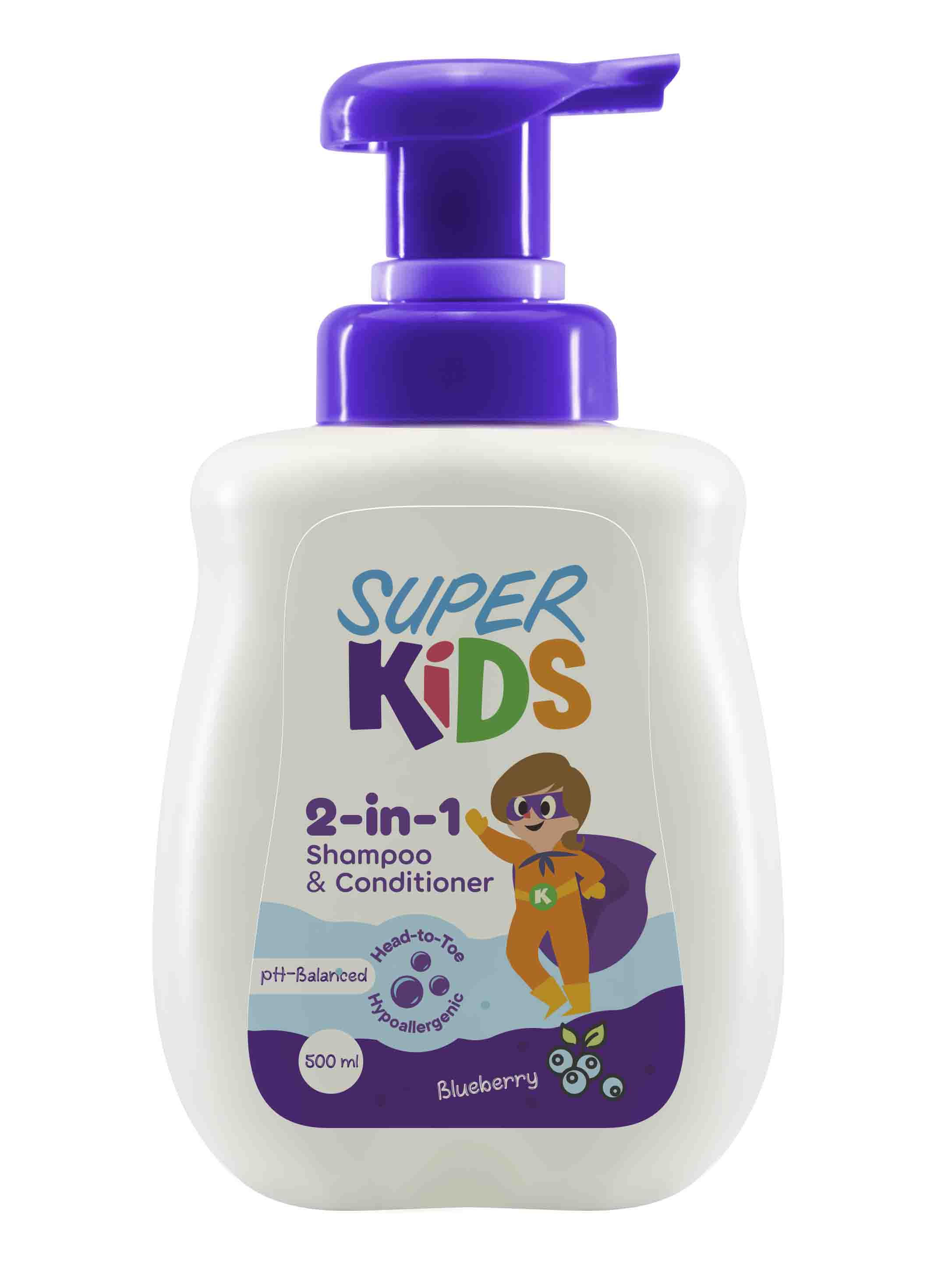 Super Kids 2 In 1 (Shampoo & Conditioner) Blueberry 500ml image number 0