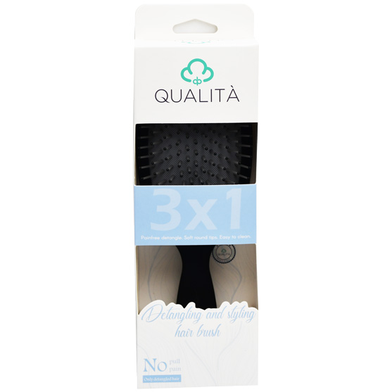 Qualita Detangling and Styling Black Paddle Hair Brush image number 0