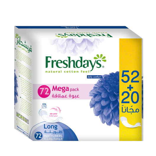Freshdays Mega Pack Long Panty Liners 52 Pieces + 20 Pieces Extra (Offer Pack) image number 0