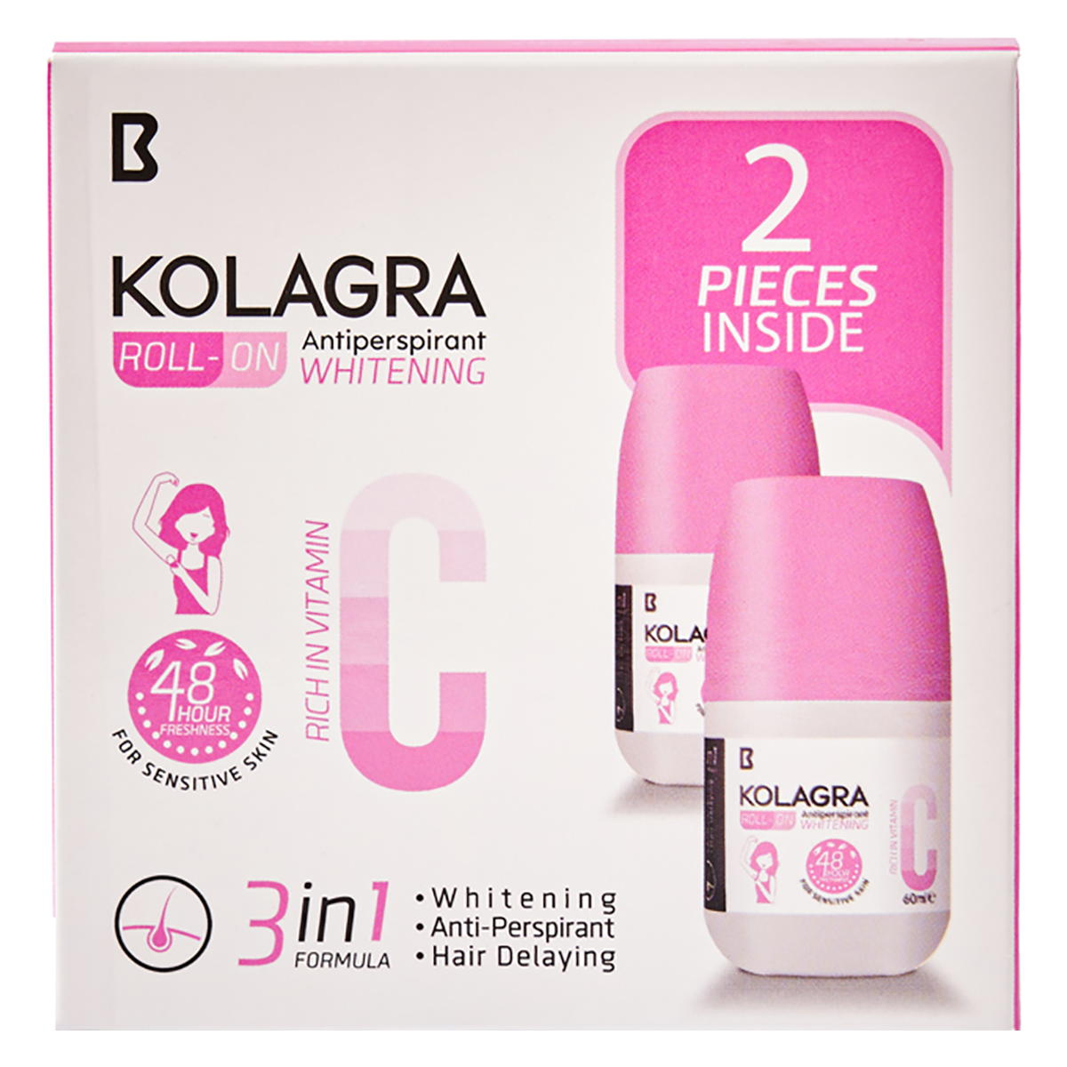 Kolagra Whitening Anti Perspirant 3 In 1 Roll On 2X60ml (Offer Pack) image number 0