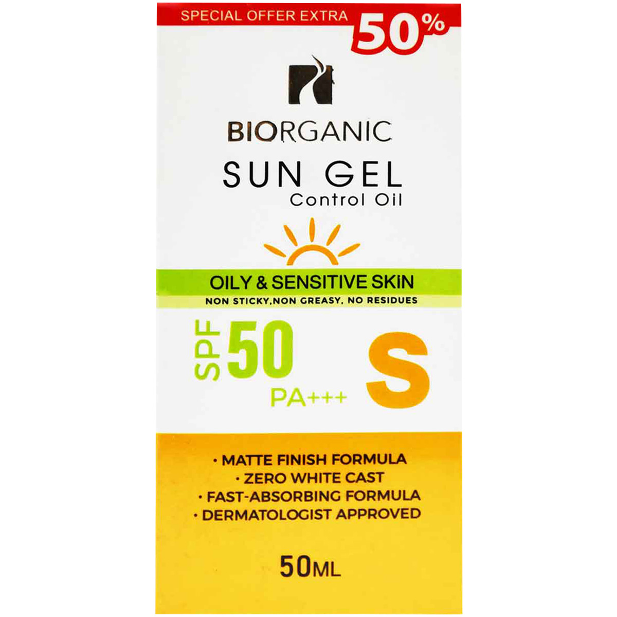 Biorganic Sun Gel SPF(50+) For Oily and Sensitive Skin 50 ml  (Offer Pack) image number 0