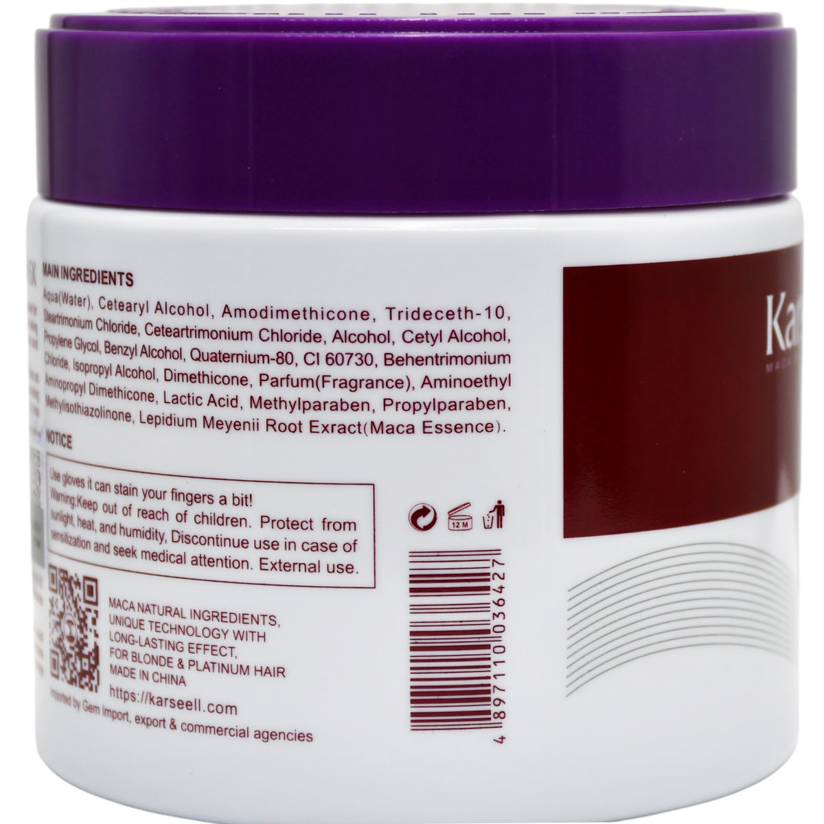 Karseell Maca Power Purple Hair Mask for Blonde Hair 500ml image number 1