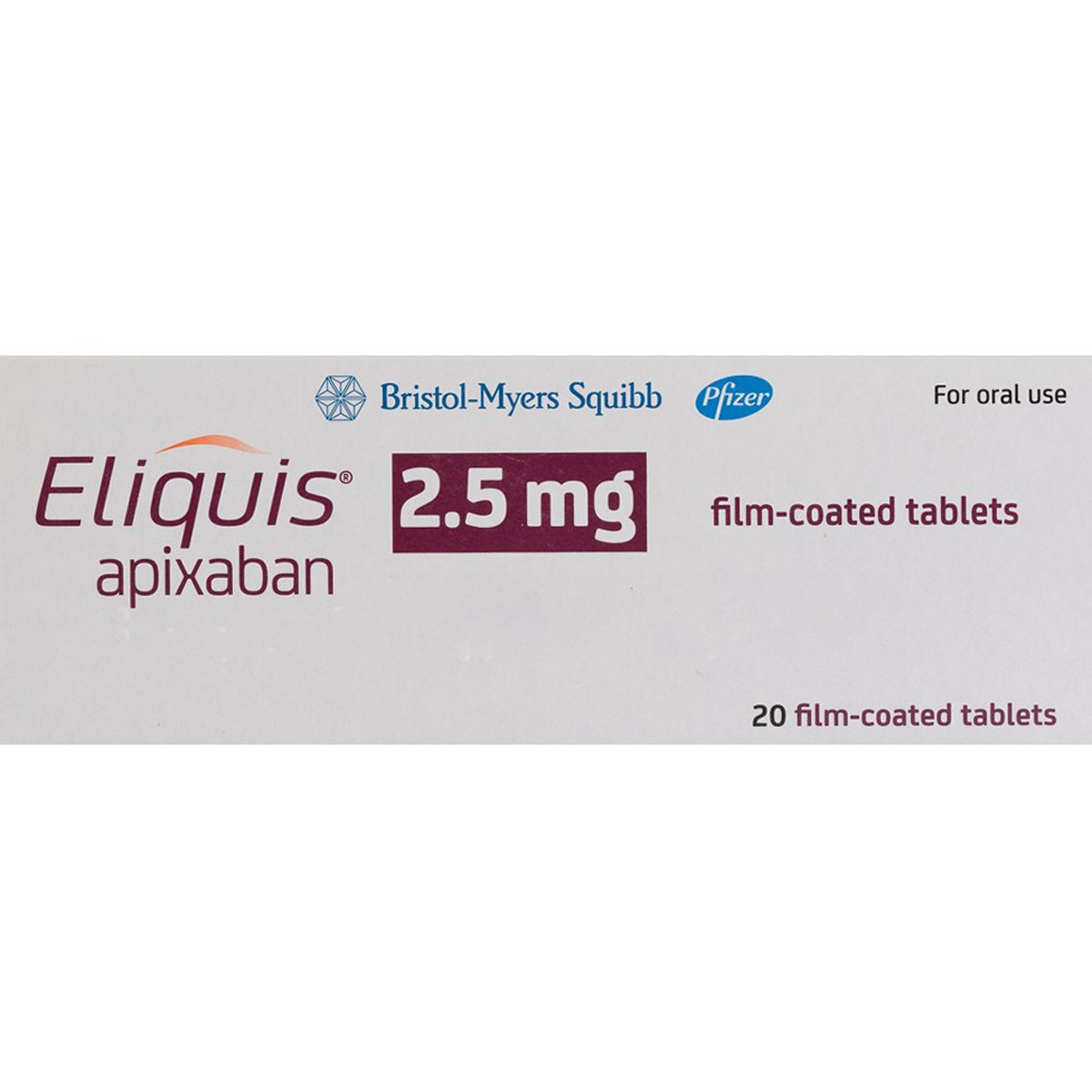 Eliquis 2.5mg 20 Film Coated Tablets image number 0