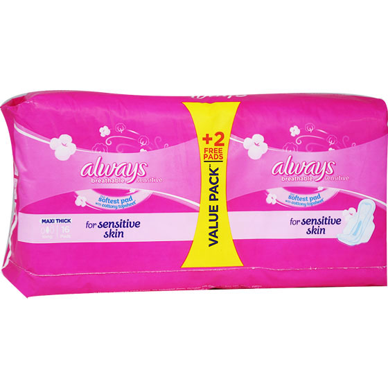 Always Breathable Sensitive Maxi Long 16 pieces( Offer Pack ) image number 0