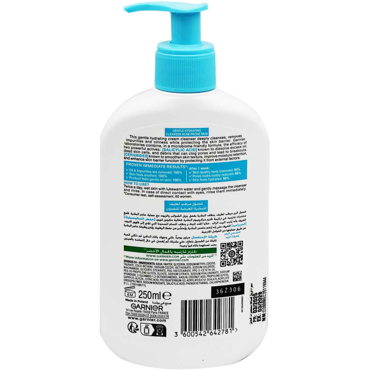 Garnier Fast Clear Gentle Hydrating Cleanser for Acne 250 ml image number 1