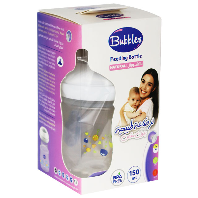 Bubbles Natural Feeding Bottle White (1) Month 150ml image number 0