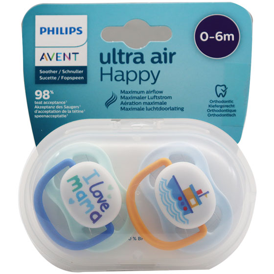 Avent Ultra Air Happy Soother from 0 to 6 Months 2 Pieces/SCF080/01 image number 0