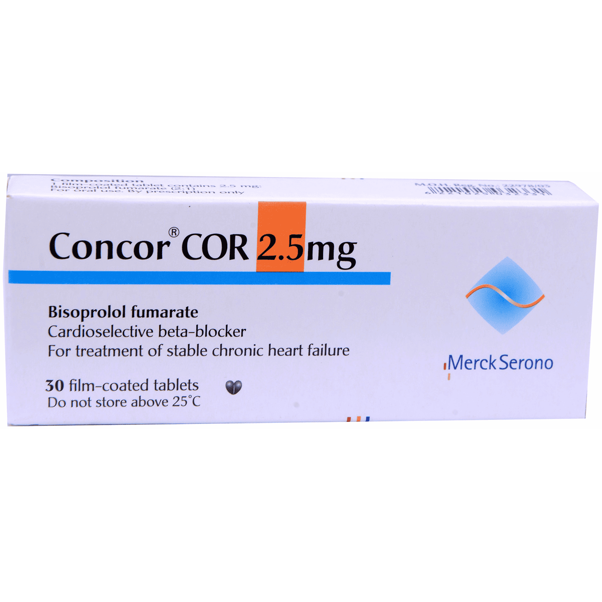 Concor Cor 2.5mg 30 Scored Film Coated Tablets image number 0