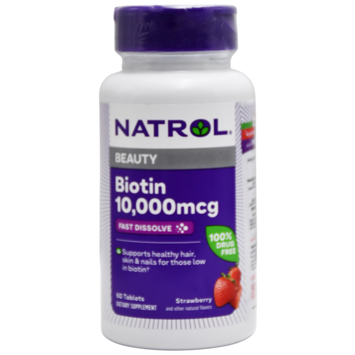 Natrol Biotin 10000&micro; Strawberry Flavor 60 Tablets image number 0