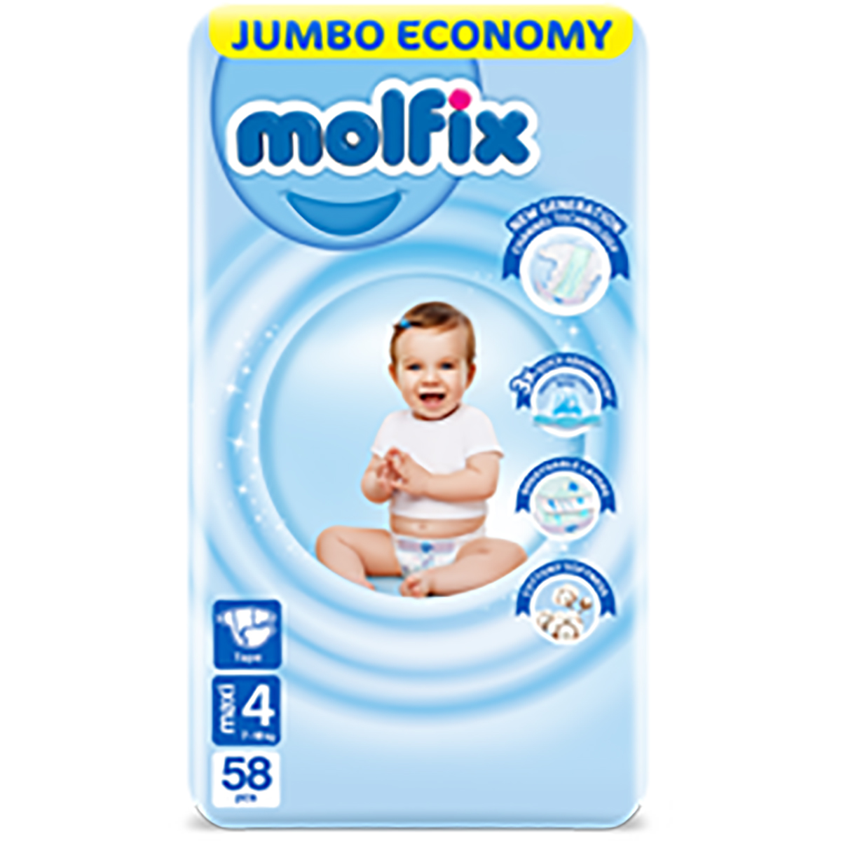 Molfix (4) Maxi (7-18kg) Diaper 64/58pcs image number 0