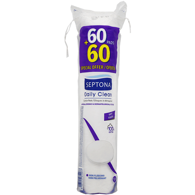 Septona Daily Clean Soft Touch Cotton Pads 60 Pieces + 60 Pieces Extra (Offer Pack) image number 0