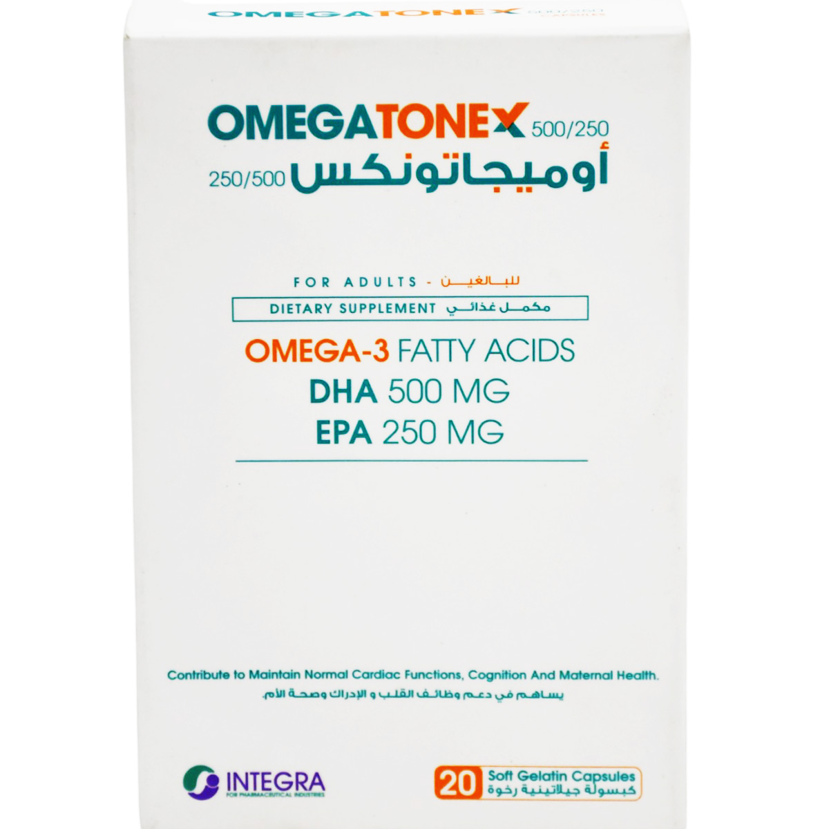 Omegatonex 500mg/250mg for Adults 20 Capsules image number 0