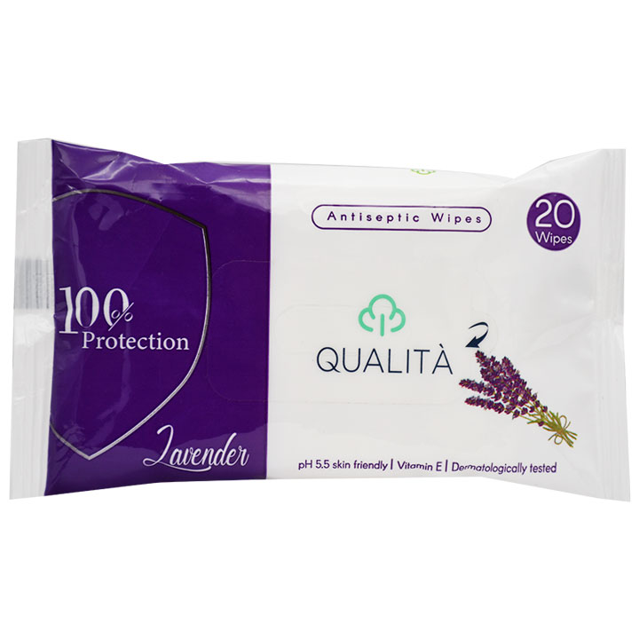 Qualita Antiseptic Wipes Lavender 20 Pieces image number 0